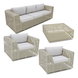 Kit Sofa Poltronas Puff Fibra Sintetica Area Externa Interna