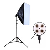 Kit Softbox 50x70 Soquete E27 Quadruplo Tripé 2 Metros