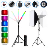 Kit Softbox Bastão De Led Rgb Estúdio Luz Continua Tripe
