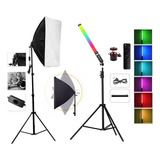 Kit Softbox Bastão De Led Rgb Estúdio Luz Continua Tripe