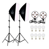 Kit Softbox Duplo Quadruplo Para Estúdio Fotográfico Profissional C Tripés 2m E 8 Lâmpadas Led 18w Bivolt T photo