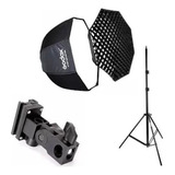 Kit Softbox Godox 120cm C Grid Tripé Suporte Para Flash