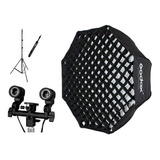 Kit Softbox Godox 95cm C Grid tripé suporte Lâmpada Duplo
