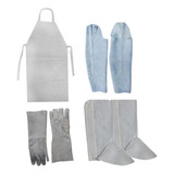 Kit Soldador Couro Raspa Luva Avental Mangote Perneira