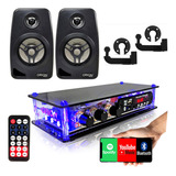 Kit Som Ambiente 2 Caixa Acustica Preta C Amplificador Bt