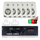 Kit Som Ambiente 300w Bluetooth 6 Caixas Parede Brancas