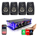 Kit Som Ambiente 4 Caixa Acustica Pretas C Receiver Bt
