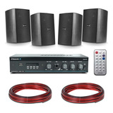 Kit Som Ambiente Frahm Amplificador Bluetooth Usb 4 Caixas