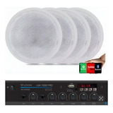 Kit Som Ambiente Teto Gesso Brancas 4 Ch 4 Caixas 6 Pol