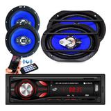 Kit Som Carro Radio Mp3 Bluetooth + Falante 6 Pol + 6x9 100w
