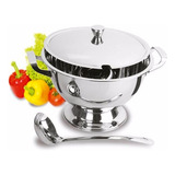 Kit Sopeira Em Aço Inox Com Concha Terrina Sopa 2 Litros
