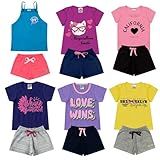 Kit Sortido De 3 Conjuntos Infantil Juvenil Menina Feminino 6 Peças 3 Camisetas 3 Shorts
