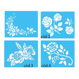 Kit Stencil 4 Peças Flores Para Pintura 20x25 Cm Escolha
