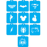 Kit Stencil Pintura Facial Infantil Kids 10 Moldes 5x5 Cm