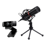 Kit Stream Webcam Logitech C922 Microfone Redragon Blazar