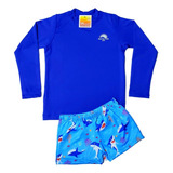 Kit Sunga + Blusa Proteção Solar Infantil Uv50 Menino Praia