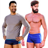 Kit Sunga Boxer Bolso Lateral Camisa Proteção Solar Uv 50