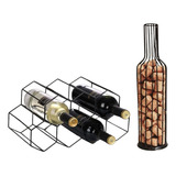 Kit Suporte Adega De Vinho E Garrafa Porta Rolha Para Mesa