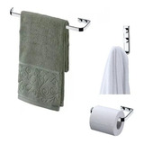 Kit Suporte Papel Higiênico Gancho Porta Toalha Rosto 30cm
