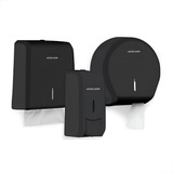 Kit Suporte Papel Toalha Saboneteira Higiênico Preto Nobre