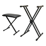 Kit Suporte Tripé Duplo Reforçado P Teclado X Banqueta Saty Frete Grátis