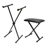 Kit Suporte Tripé P Teclado Em X Banqueta Saty
