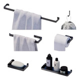Kit Suportes Acessórios Pra Banheiro Lavabo Preto 6 Peças