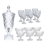 Kit Suqueira 2l 6 Taças 330ml 6 Sobremesa 250ml Elegante Cor Cristal