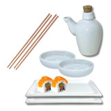 Kit Sushi Comida Japonesa Porcelana 2 Pessoas Branco Hashi