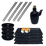 Kit Sushi Comida Japonesa Porcelana 4 Pessoas Preto 9 Peças   Hashi Molheira 110mL