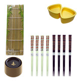 Kit Sushi P a 8 Pessoas Molheira Forma Onigiri Hashi Esteira