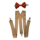 Kit Suspensório 3 5cm Bege E Borboleta Terracota Adulto