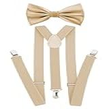Kit Suspensório Gravata Borboleta Infantil Bege 