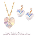 Kit Swarovski Coração Aurora Boreal Colar 14mm+brinco 10mm