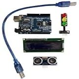Kit T T ELECTROTECH 001 Compatível Com IDE Do Arduino Composto Por 1 Placa Uno R3 Montagem SMD 1 Sensor Ultrassônico 1 Display LCD 1 Módulo Mini Semáforo De Led E 1 Cabo De 30cm 