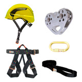 Kit T02 Tirolesa Infant Capacete Polia Cadeirinha Mosq Fita