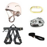 Kit T05 Tirolesa Cadeirinha Mosquetão Capacete Polia E Fita