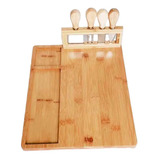 Kit Tábua De Queijos E Frios Para Servir Em Bambu Com Facas
