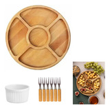 Kit Tábua Para Servir Petisco Com Garfinhos Bambu Ramequin