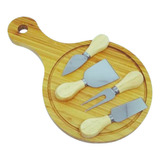 Kit Tábua Queijo Frios Churrasco Bambu Com Facas Espátula