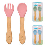 Kit Talher De Silicone Bambu Garfo Colher De Bebe Buba