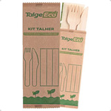 Kit Talher Garfo faca guardanapo Descartável Bambo 100un