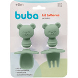 Kit Talher Infantil Colher E Garfo Em Silicone Ursinho Buba