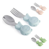 Kit Talher Infantil De Inox Silicone Alimentar Garfo Colher