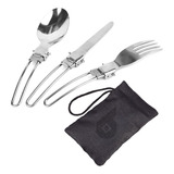 Kit Talheres Dobrável Inox 3 Peças Garfo Faca Colher