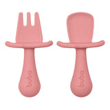 Kit Talheres Em Silicone 6 Meses Cor Rosa Buba