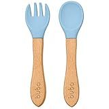 Kit Talheres Silicone E Bambu Azul