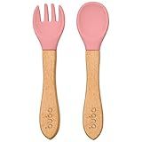 Kit Talheres Silicone E Bambu Rosa