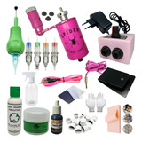Kit Tatuagem Profissional Tattoo Rosa Maquina Rotativa Pedal