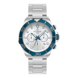 Kit Technos Masculino Acqua Prata Torben Grael Js25bbt/1b Correia Prateado Bisel Azul Fundo Prateado